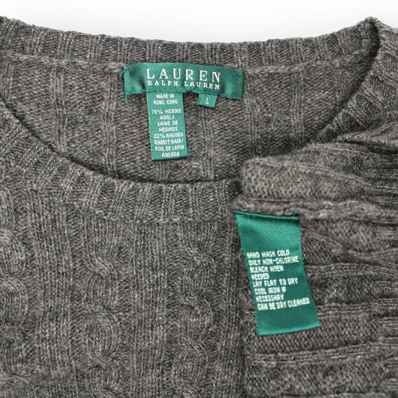 Sweater+Shirt LAUREN RalphLauren Merino-Angora Cable RollTab Plaid - Picture 7 of 13